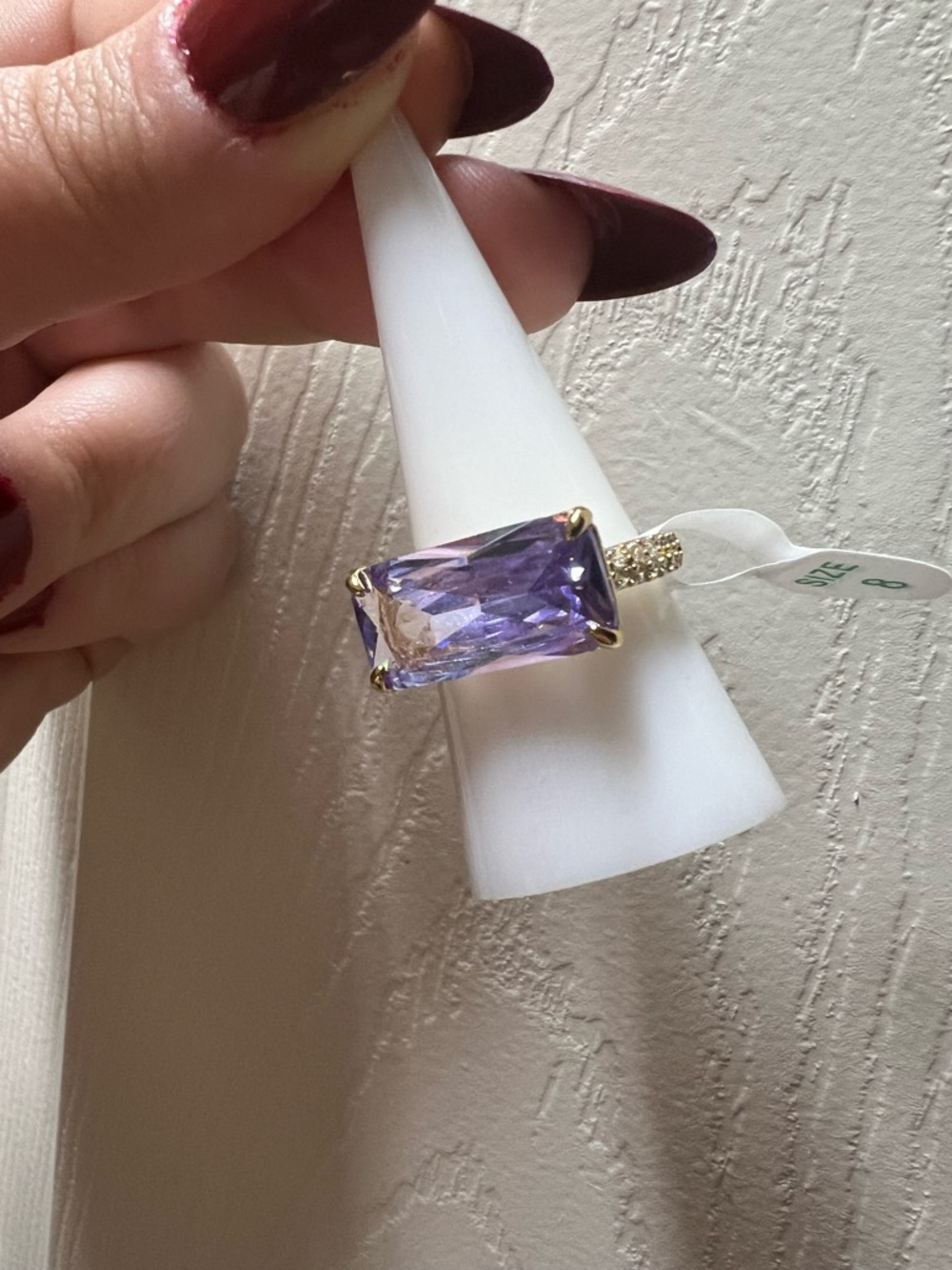 Gold-Setting Lavender Topaz Emerald-Cut Stone Ring